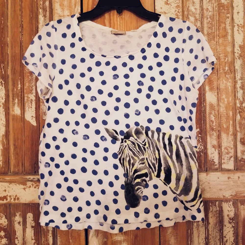 Vtg Anthropologie postcard polka dot zebra tee
